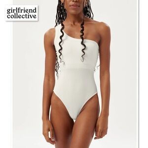 Girlfriend Collective Ivory Tate One Shoulder Bodysuit Ribbed  Bra Leotard S